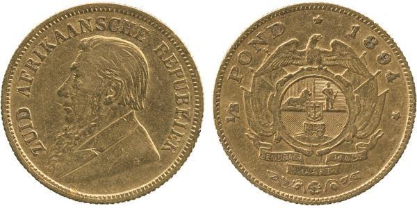 1/2 Pond / 1/2 Соверен Южно-Африканская Республика Золото Крюгер, Пауль (1825 - 1904)