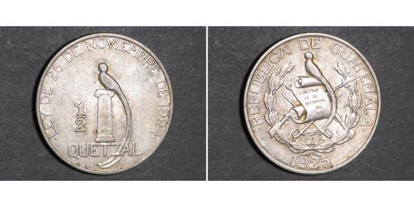 1/2 Quetzal República de Guatemala (1838 - ) Silber 