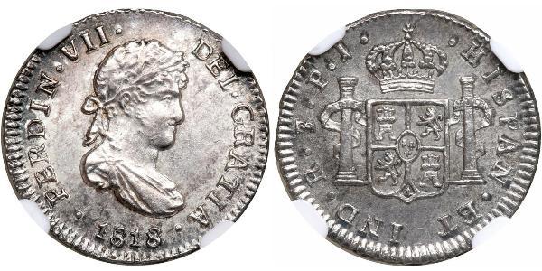 1/2 Real Bolivia Argento Ferdinando VII di Spagna (1784-1833)