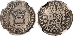 1/2 Real Vicereame della Nuova Spagna (1519 - 1821) Argento Filippo V di Spagna (1683-1746)