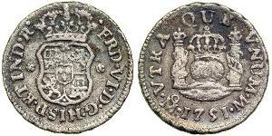 1/2 Real Virreinato de Nueva España (1519 - 1821) Plata Fernando VII de España (1784-1833)