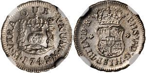 1/2 Real Virreinato de Nueva España (1519 - 1821) Plata Felipe V de España (1683-1746)