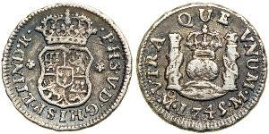 1/2 Real Virreinato de Nueva España (1519 - 1821) Plata Felipe V de España (1683-1746)