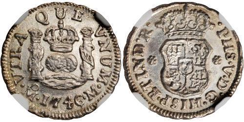 1/2 Real Virreinato de Nueva España (1519 - 1821) Plata Felipe V de España (1683-1746)