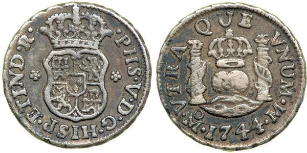 1/2 Real Virreinato de Nueva España (1519 - 1821) Plata Felipe V de España (1683-1746)