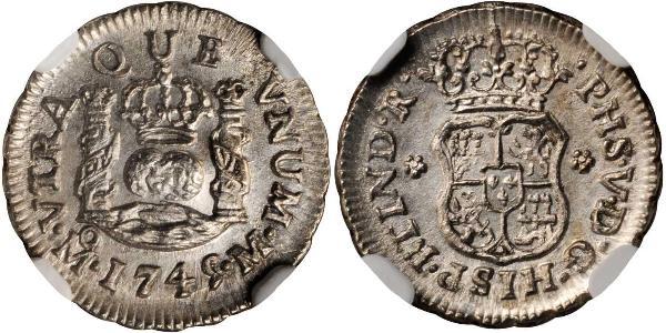 1/2 Real Spanish Mexico  / Kingdom of New Spain (1519 - 1821) Silver Philip V of Spain(1683-1746)