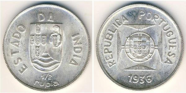 1/2 Rupee Inde portugaise (1510-1961) Argent 