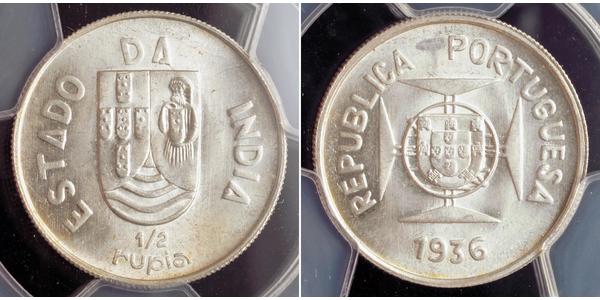 1/2 Rupee Inde portugaise (1510-1961) Argent 