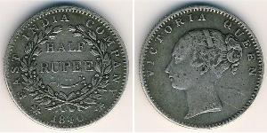 1/2 Rupee Compagnia Inglese delle Indie Orientali (1757-1858) Argento 