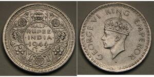 1/2 Rupee India Argento 