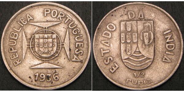 1/2 Rupee India portoghese (1510-1961) Argento 