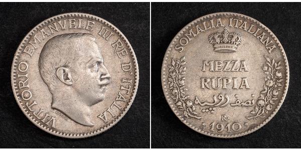 1/2 Rupee Kingdom of Italy (1861-1946) Argento Vittorio Emanuele III d