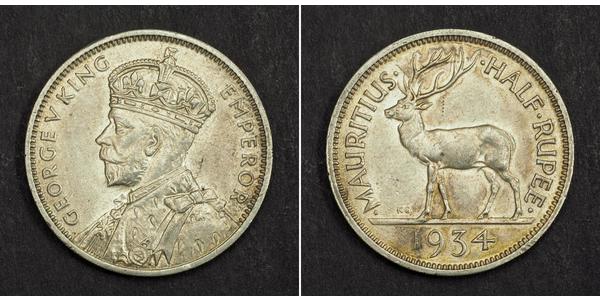 1/2 Rupee Mauritius Argento Giorgio V (1865-1936)