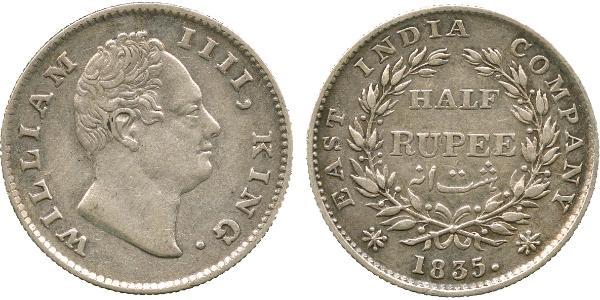 1/2 Rupee Raj Britannico (1858-1947) Argento Guglielmo IV (1765-1837)