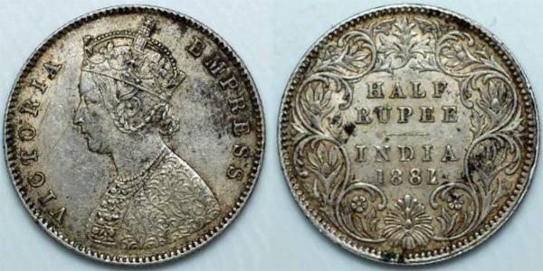 1/2 Rupee Raj Britannico (1858-1947) Argento Vittoria (1819 - 1901)