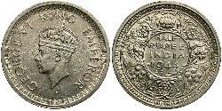 1/2 Rupee Raj Britannico (1858-1947) Biglione Argento Giorgio VI (1895-1952)
