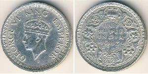 1/2 Rupee Raj Britannico (1858-1947) Biglione Argento Giorgio VI (1895-1952)