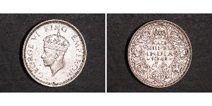 1/2 Rupee Raj Britannico (1858-1947) Biglione Argento Giorgio VI (1895-1952)