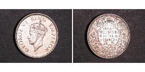 1/2 Rupee Raj Britannico (1858-1947) Biglione Argento Giorgio VI (1895-1952)