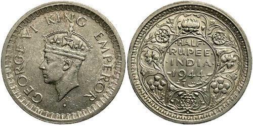 1/2 Rupee Raj Britannico (1858-1947) Biglione Argento Giorgio VI (1895-1952)