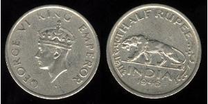 1/2 Rupee Raj Británico (1858-1947) Níquel Jorge VI (1895-1952)