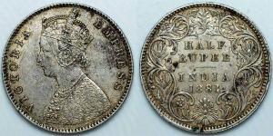 1/2 Rupee Raj Británico (1858-1947) Plata Victoria (1819 - 1901)