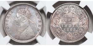 1/2 Rupee Raj Británico (1858-1947) Plata Victoria (1819 - 1901)