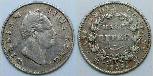 1/2 Rupee Raj Británico (1858-1947) Plata Guillermo IV (1765-1837)