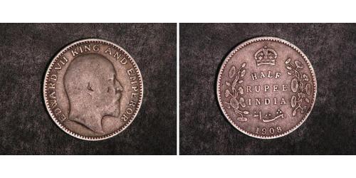 1/2 Rupee Raj Británico (1858-1947) Plata Eduardo VII (1841-1910)