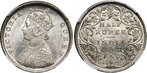 1/2 Rupee Raj Británico (1858-1947) Plata Victoria (1819 - 1901)