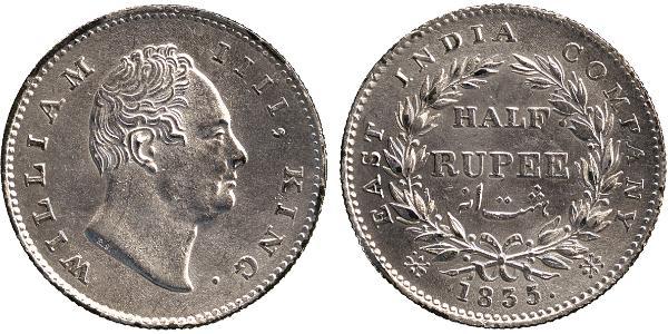 1/2 Rupee Raj Británico (1858-1947) Plata Guillermo IV (1765-1837)