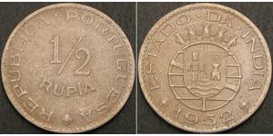 1/2 Rupee India portoghese (1510-1961) Rame/Nichel 