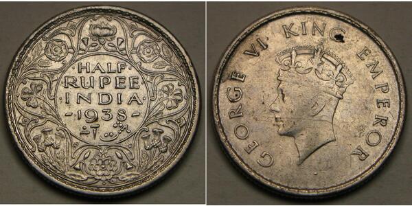 1/2 Rupee Indien Silber 