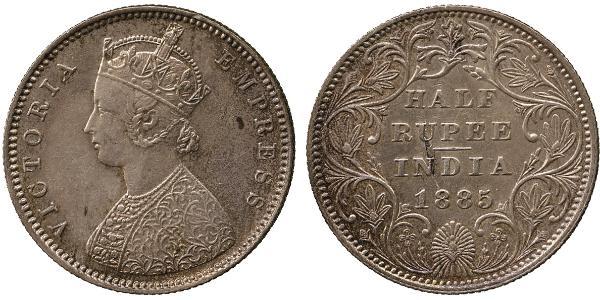 1/2 Rupee British Raj (1858-1947) Silver Victoria (1819 - 1901)