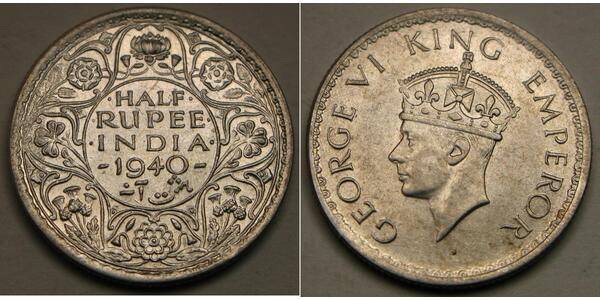 1/2 Rupee India Silver 