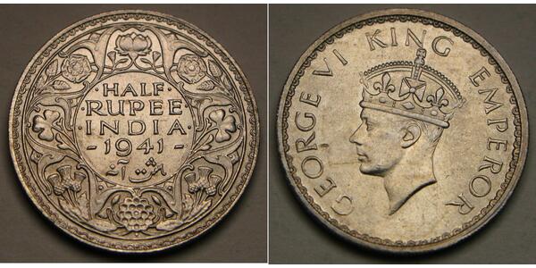 1/2 Rupee India Silver 