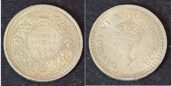 1/2 Rupee India Silver 