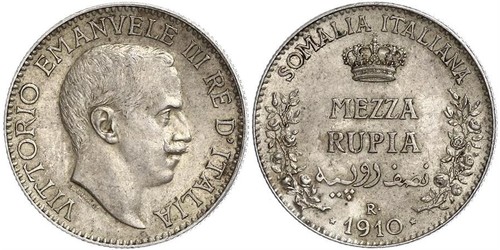 1/2 Rupee Kingdom of Italy (1861-1946) Silver Victor Emmanuel III of Italy (1869 - 1947)