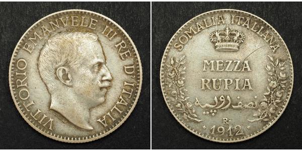 1/2 Rupee Kingdom of Italy (1861-1946) Silver Victor Emmanuel III of Italy (1869 - 1947)