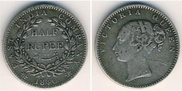 1/2 Rupee 不列颠东印度公司 銀 