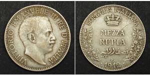 1/2 Rupee 意大利王國 (1861-1946) 銀 维托里奥·埃马努埃莱三世 (1869 - 1947)