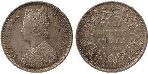 1/2 Rupee 英属印度 (1858 - 1947) 銀 维多利亚 (英国君主)