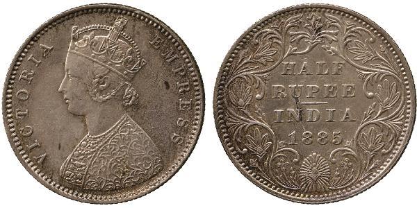 1/2 Rupee 英属印度 (1858 - 1947) 銀 维多利亚 (英国君主)