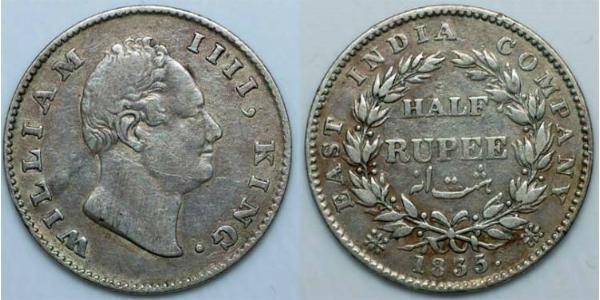 1/2 Rupee 英属印度 (1858 - 1947) 銀 威廉四世 (英國)