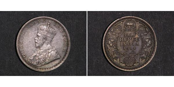 1/2 Rupee 英属印度 (1858 - 1947) 銀 乔治五世  (1865-1936)