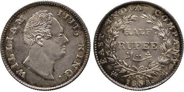 1/2 Rupee 英属印度 (1858 - 1947) 銀 威廉四世 (英國)