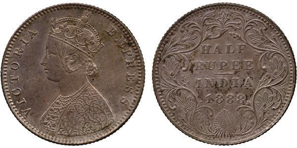 1/2 Rupee 英属印度 (1858 - 1947) 銀 维多利亚 (英国君主)