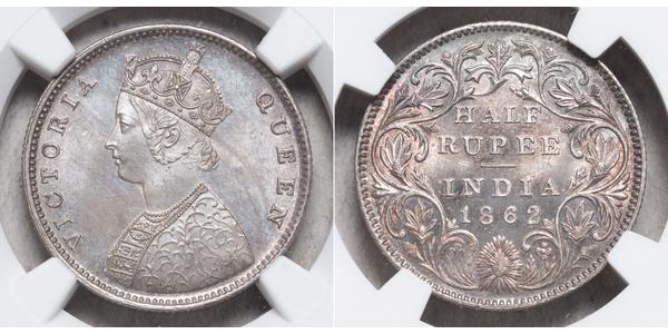 1/2 Rupee 英属印度 (1858 - 1947) 銀 维多利亚 (英国君主)