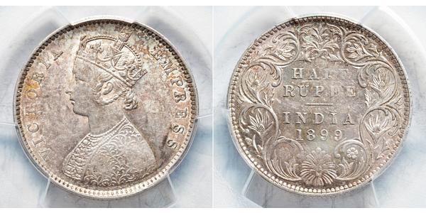 1/2 Rupee 英属印度 (1858 - 1947) 銀 维多利亚 (英国君主)