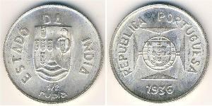 1/2 Rupee 葡屬印度 (1505 - 1961) 銀 